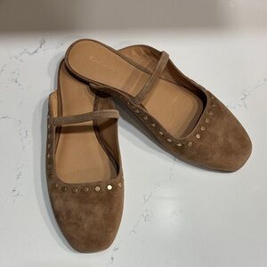Madewell Women’s Suede Slide Mules in Brown with Stud Detail